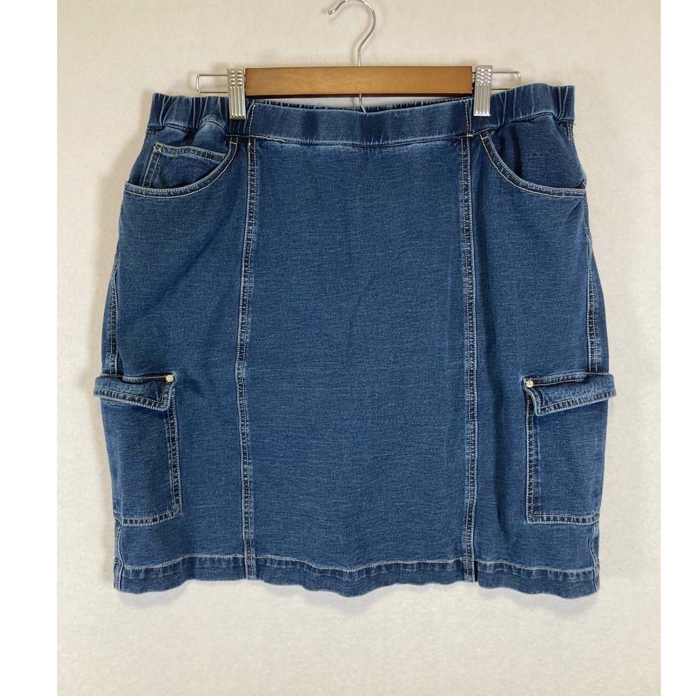Vintage Quacker Factory DreamJeannes Women‎ L Blue Cargo Denim Skirt Pull On